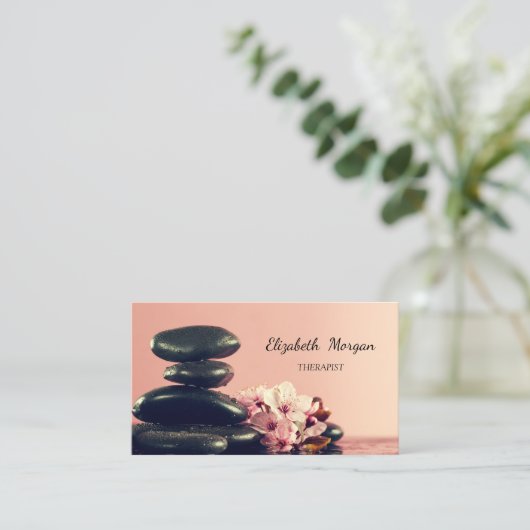Psychologin Therapeutin Black Zen Stones Blume Visitenkarte (Stehend Vorderseite)