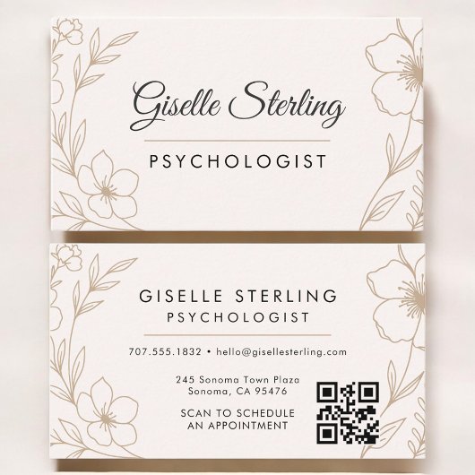 Psychologist Botanical QR Code Blush Elegant Visitenkarte