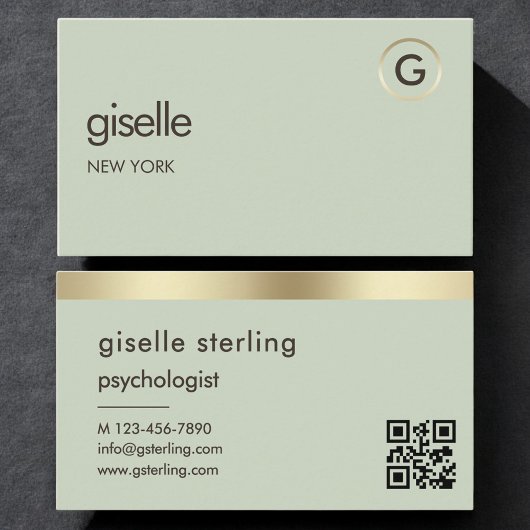 Psychologist Counselor Sage Green Gold QR Code  Visitenkarte