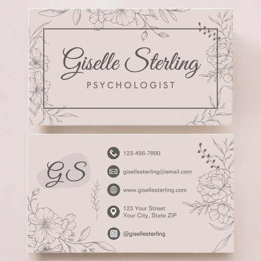 Psychologist Floral Botanical Elegant Script Visitenkarte