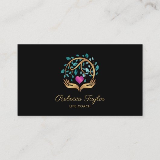 Psychologist Life Coach Tree of Life with Heart Visitenkarte (Vorderseite)