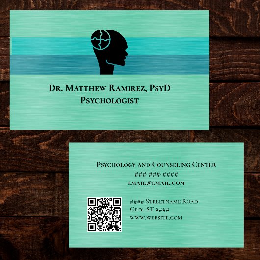 Psychologist Psychiatrist Teal Faux Metal QR Code Visitenkarte