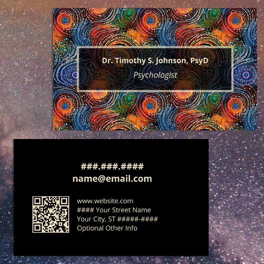 Psychologist | Therapist Colorful Swirls QR Code Visitenkarte