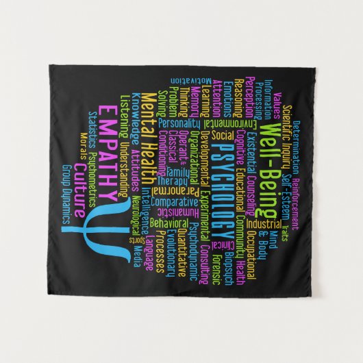 PSYCHOLOGY Word Cloud benutzerdefinierte Farbe Tap Wandteppich (Vorderseite (Horizontal))