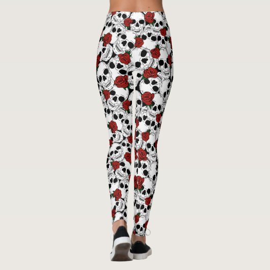Psychomische Schädel und Rote Rosen Gemustert Leggings (Rückseite)