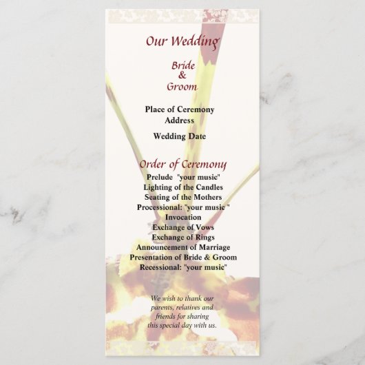 Psychopsis Mendenhall Hildos Hochzeitsprogramm Programm (Vorderseite)