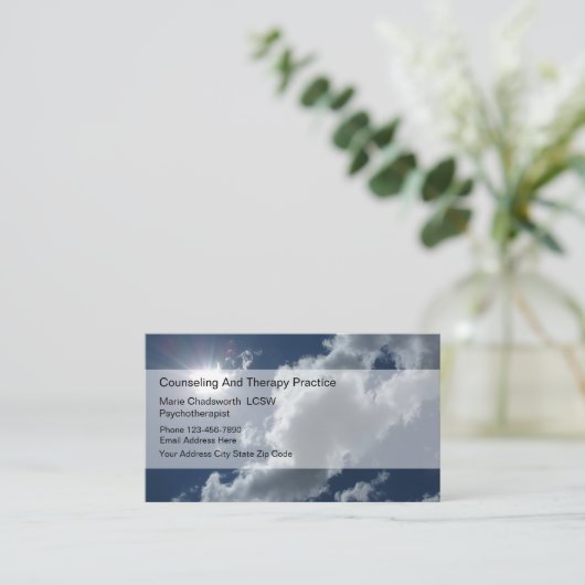 Psychotherapeut berät Sky Business Cards Visitenkarte (Stehend Vorderseite)