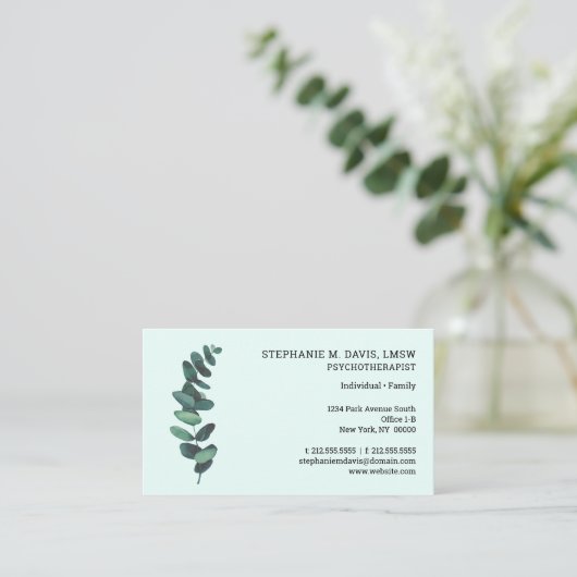 Psychotherapeut Eucalyptus Green Business Card Visitenkarte (Stehend Vorderseite)