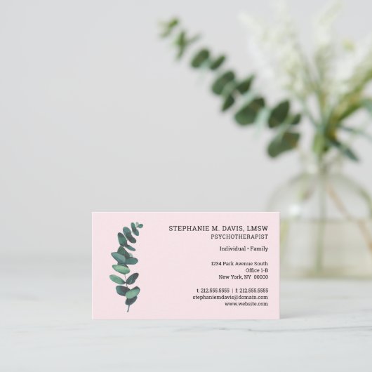 Psychotherapeut Eucalyptus Pink Business Card Visitenkarte (Stehend Vorderseite)