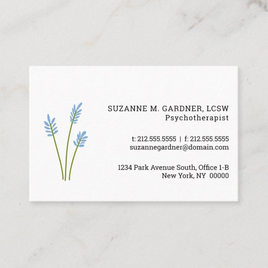 Psychotherapeut Simple Blue Blume Euro Visitenkarte (Vorderseite)