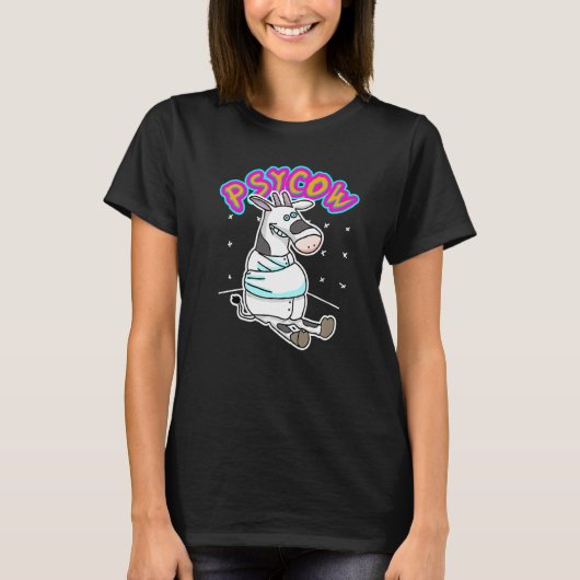 Psycow Funny Niedliche Kuh Psycho Moo Moo Mood Cre T-Shirt (Vorderseite)