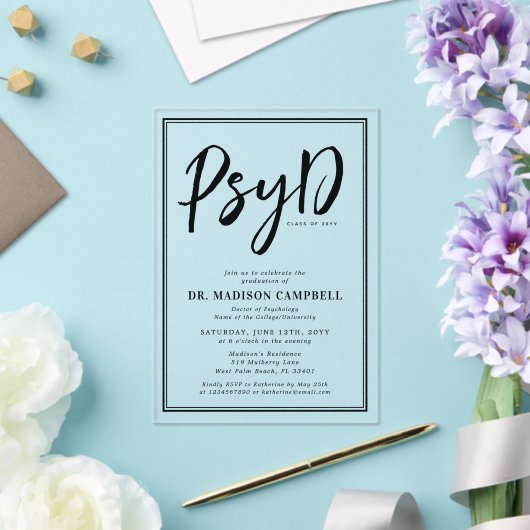 PsyD Doktor der Psychologie-Absolventin Acryleinladungen (In Situ (Hochzeit))