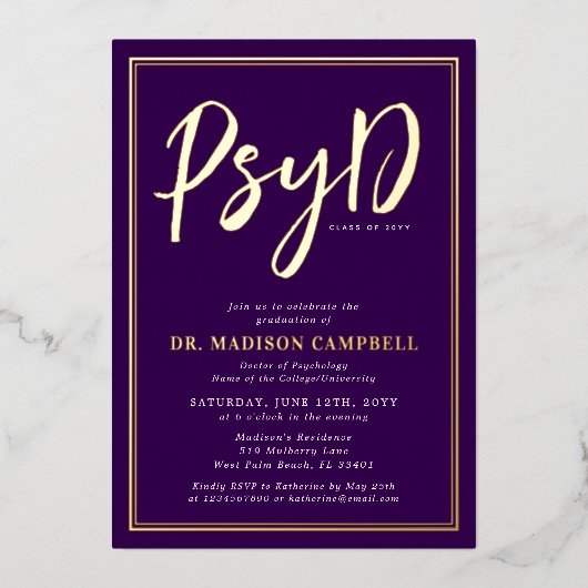 PsyD Doktor der Psychologie-Absolventin Folieneinladung (Vorderseite)