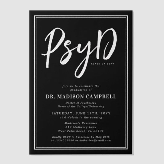 PsyD Doktor der Psychologie-Absolventin Pergament Einladungen (Vorderseite)