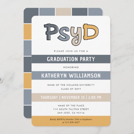 PsyD Doktor des psychologischen Abschlusses Einladung (Vorne/Hinten)