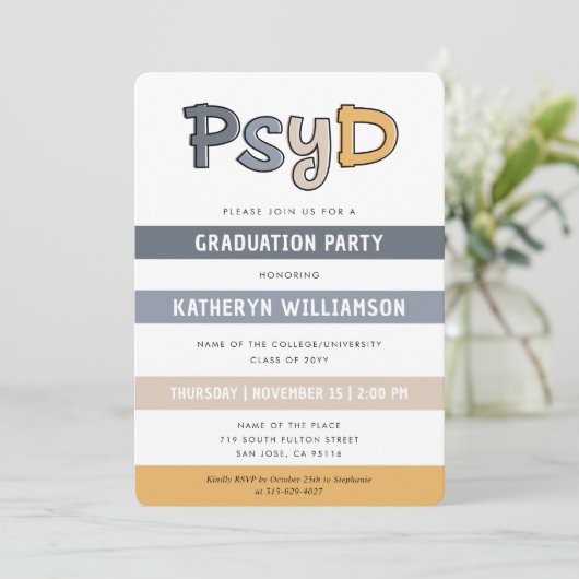 PsyD Doktor des psychologischen Abschlusses Einladung (Stehend Vorderseite)