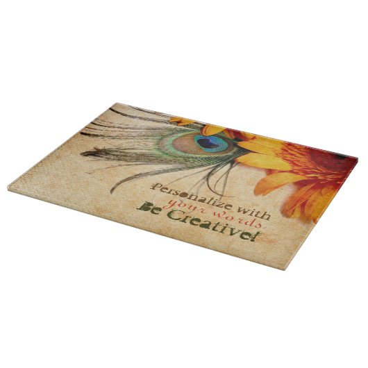 Psydefx: Gerbera Blume + Peacock Feather Schneidebrett (Ecke)