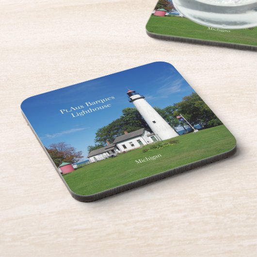 Pt Aux Barques Lighthouse 6 Plastik-Untersetzer Getränkeuntersetzer (Linke Seite)