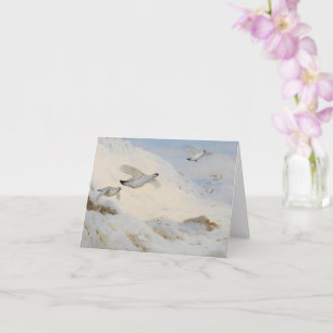 Ptarmigan stürzt im Winter ab und fliegt über den  Karte