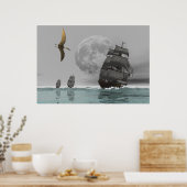 Pteranodon die Schiffe und das Mondplakat Poster (Küche)