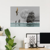 Pteranodon die Schiffe und das Mondplakat Poster (Heimbüro)