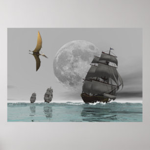 Pteranodon die Schiffe und der Mond Poster