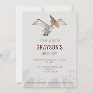 Pteranodon Dinosaur Minimalist Grau Geburtstag Einladung
