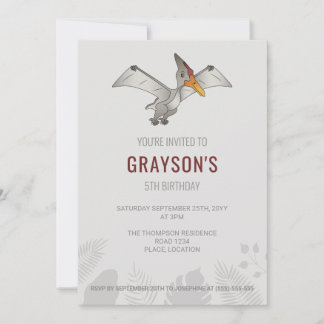 Pteranodon Dinosaur Minimalistisch Grau Geburtstag Einladung