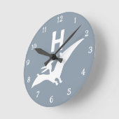 Pterodactyl Dinosaur Monogram Nursery Wall Clock Runde Wanduhr (Winkel)