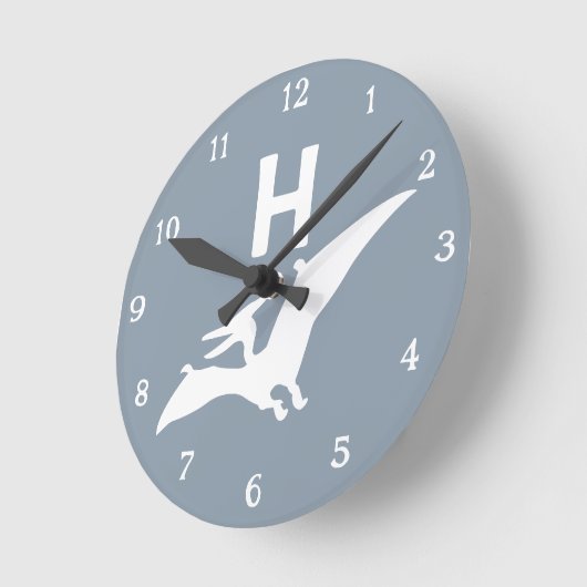 Pterodactyl Dinosaur Monogram Nursery Wall Clock Runde Wanduhr (Winkel)
