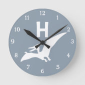 Pterodactyl Dinosaur Monogram Nursery Wall Clock Runde Wanduhr (Vorderseite)