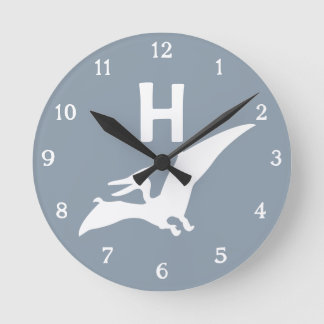Pterodactyl Dinosaur Monogram Nursery Wall Clock Runde Wanduhr
