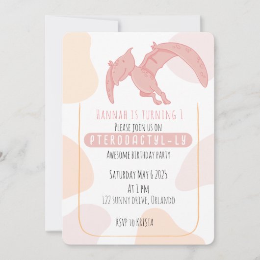 Pterodactyl Kinder Einladung zur ersten Geburtstag (Vorderseite)