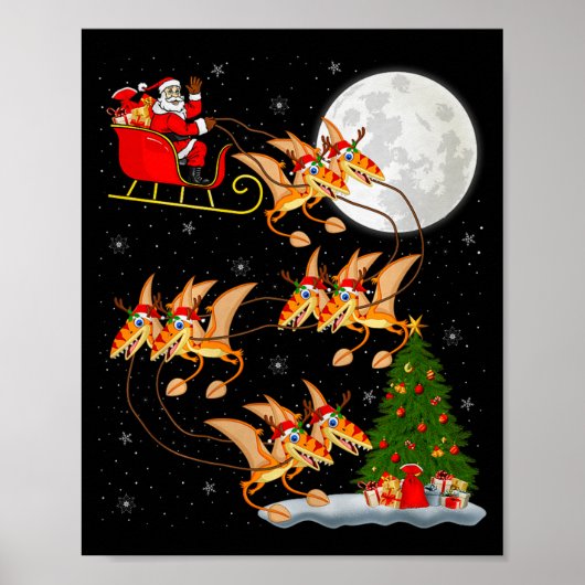 Pterodactyls Dinosaur Bird Santa Sleigh Flying Chr Poster (Vorne)
