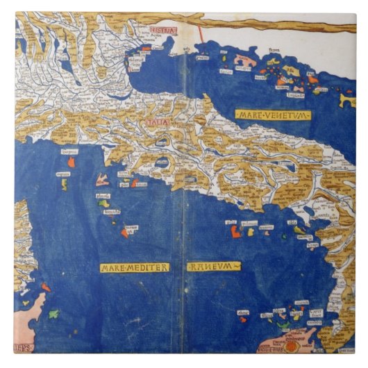 Ptolemaic Karte von Italien, 1482 (farbiges litho) Fliese (Vorderseite)