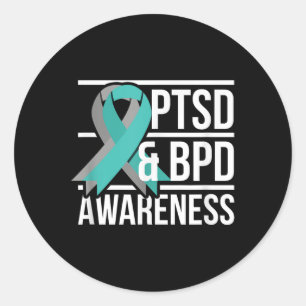 Ptsd & amp; BPD-Bewusstsein, Aquamarine und graue Runder Aufkleber