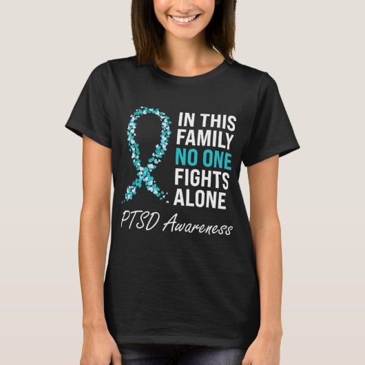 PTSD Awareness Aquamarin Ribbon T-Shirt (Vorderseite)