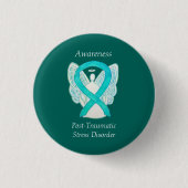 PTSD Awareness Ribbon Aquamarin Angel Custom Art B Button (Vorderseite)