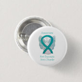 PTSD Awareness Ribbon Aquamarin Angel Custom Art B Button (Vorne & Hinten)