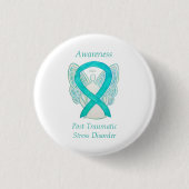 PTSD Awareness Ribbon Aquamarin Angel Custom Art B Button (Vorderseite)