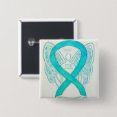 PTSD Awareness Ribbon Aquamarin Angel Custom Art B Button (Vorne & Hinten)