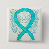 PTSD Awareness Ribbon Aquamarin Angel Custom Art B Button (Vorderseite)