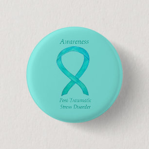 PTSD Awareness Ribbon Aquamarin Custom Art Buttone Button