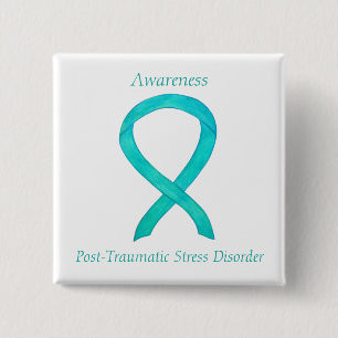 PTSD Awareness Ribbon Aquamarine Kunst Buttone Button