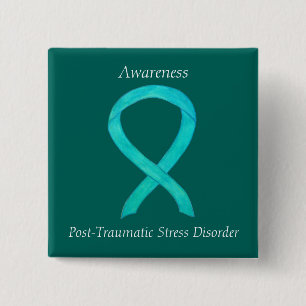 PTSD Awareness Ribbon Aquamarine Kunst Buttone Button
