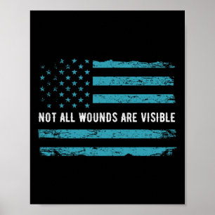 Ptsd Awareness US Flag in Aquamarin Color T Warrio Poster