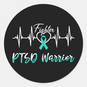 Ptsd Awareness Warrior Heartbeat Kampf Aquamarine  Runder Aufkleber