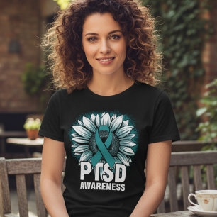 PTSD-Bewusstseins-Blau-Grün-Sonnenblumen-Schleife Tri-Blend Shirt