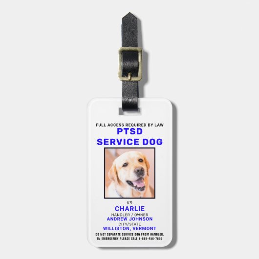 PTSD Service Dog Foto ID Abzeichen Gepäckanhänger (Vorderseite vertikal)