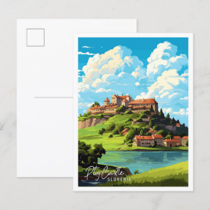 Ptuj Castle Slovenije Vintage Reise Illustration Postkarte